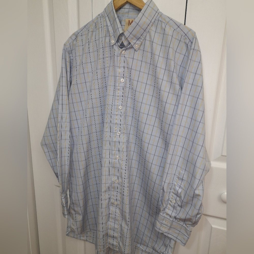 Custom Made Mens Dress Shirt Blue Plaid, Size XL Tall based on measurements.